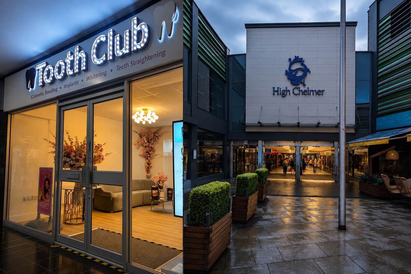 The Tooth Club entrance inside High Chelmer Shopping Centre, Chelmsford, where Novel Aesthetics is based